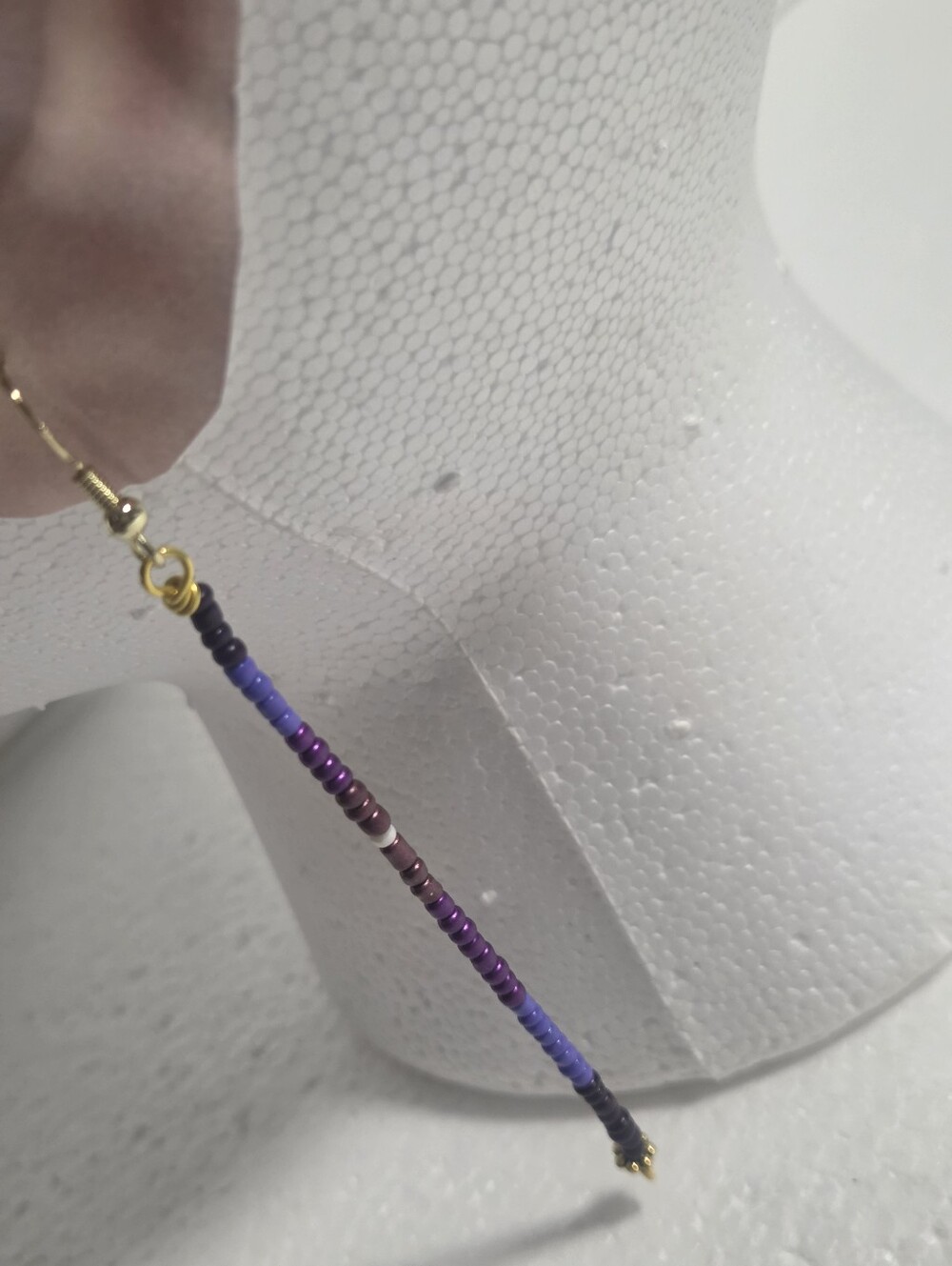 Handcrafted Purple Seed Bead Drop Earrings - Picture 9 of 10